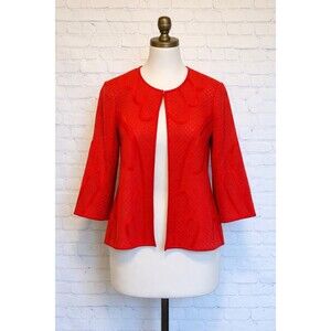 Ming Wang Red Open Front Knit Jacket Cardigan Women’s Large L Textured